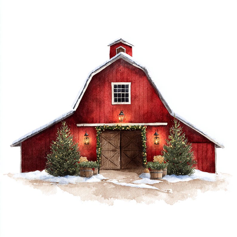 10 Printable Christmas Barn Print, Christmas Country Art, Barn Xmas ...