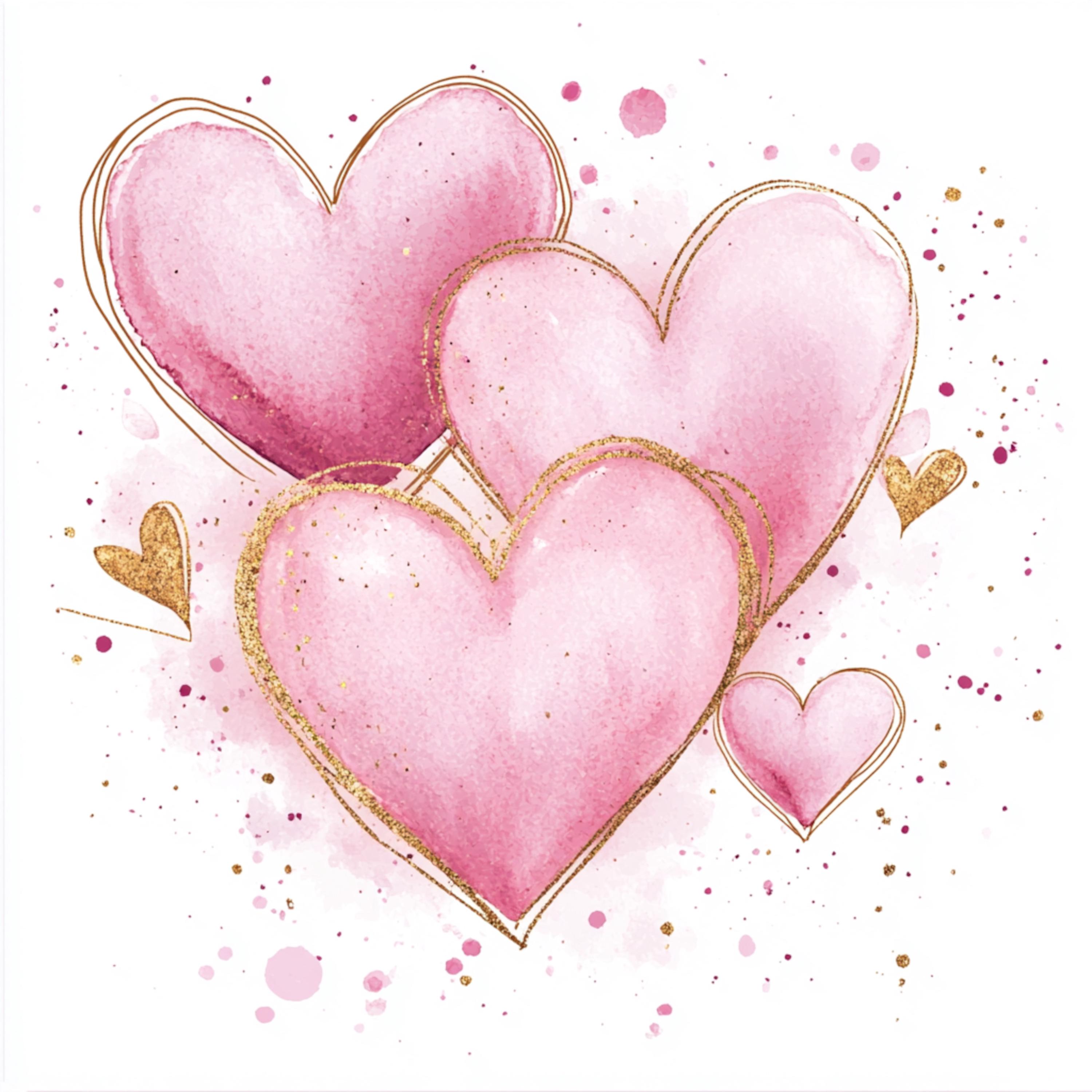 Printable Pink and Gold Hearts, Watercolor Rose Gold Hearts, Cute ...
