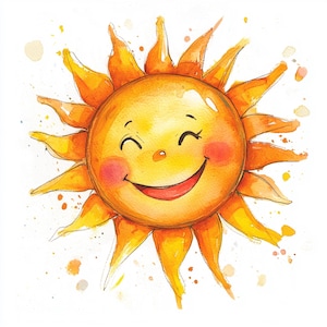 10 afdrukbare zonkunst, aquarel zon, cartoon zon clipart, zon op witte achtergrond, zonafdruk, papierkunst