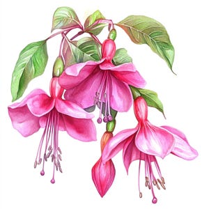 10 Printable Fuchsia, Pink Fuchsia Flower, Housewarming Gift art, Watercolor clipart, Fuchsia print, Pink Fuchsia wall art, Commersial Use