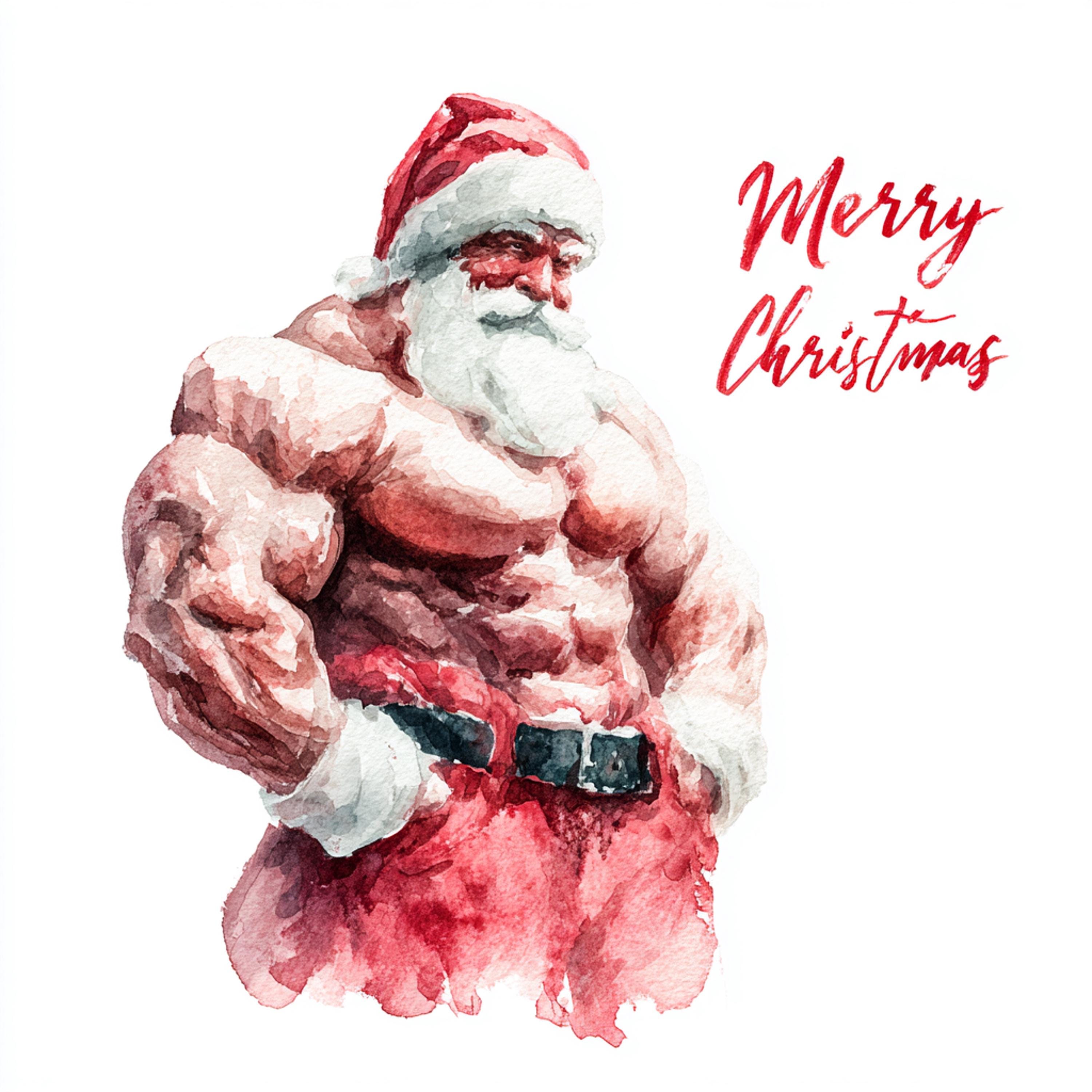 12 Printable Muscle Santa, Watercolor Santa Clipart, Commercial Use ...