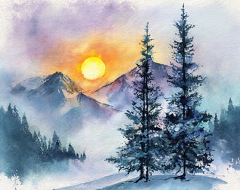 10 印刷可能な風景、抽象的な水彩画、クリスマスの風景、印刷可能な