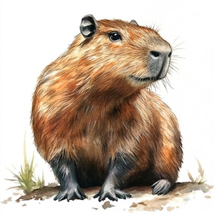 10 clipart capibara stampabili, arte dell'acquerello, acquerello capibara, JPG stampabile, capibara sull'erba, disegno di carta, capibara carino