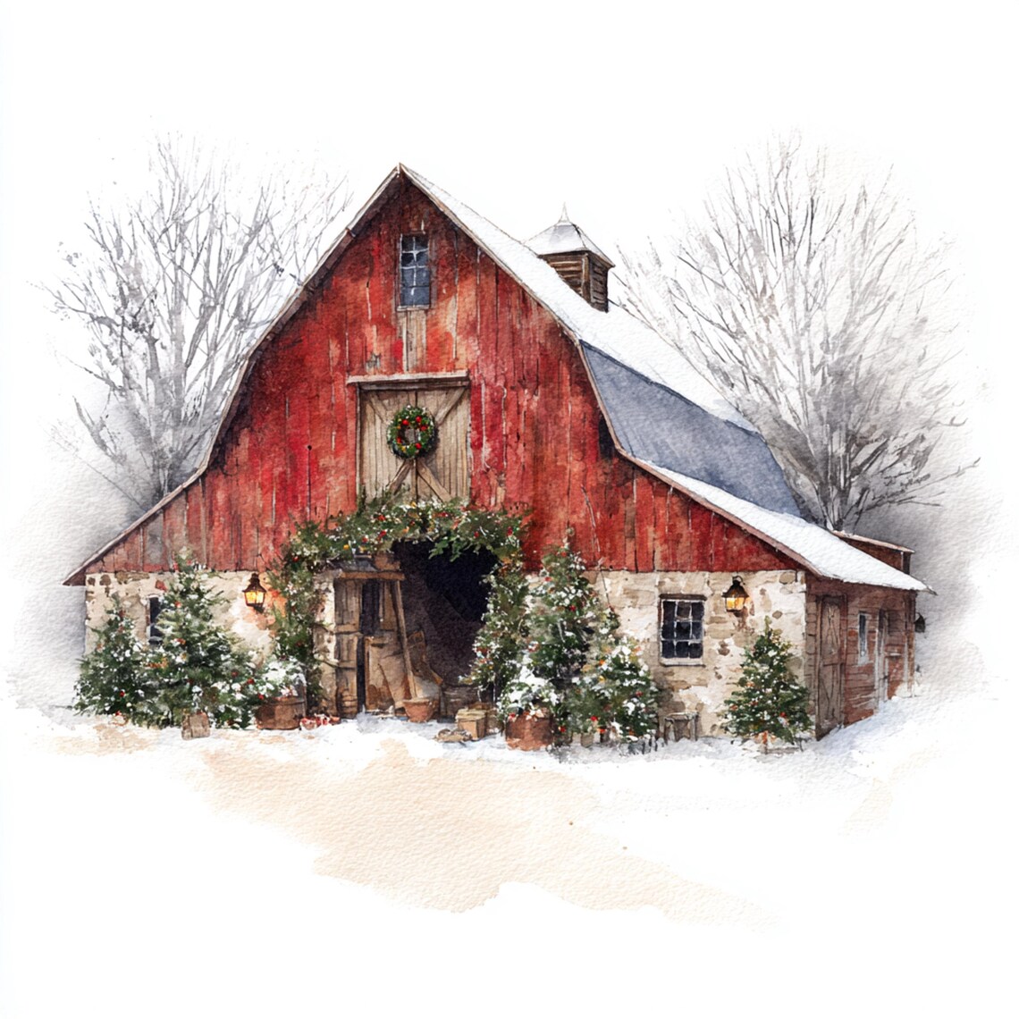 10 Printable Christmas Barn Print, Christmas Country Art, Barn Xmas ...
