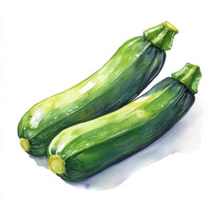 10 Printable zucchini art, watercolor zucchini, zucchini print, Vegetable decor, Commercial Use, Paper design, Kitchen wall art