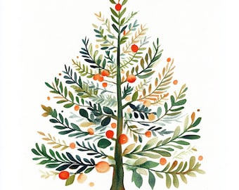 10 Printable Scandinavian Christmas tree, watercolor style, Commercial Use, Paper craft