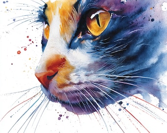 10 Printable Abstract Cats, watercolor Funny Cats, Colorfull Funny Cats, Whimsical Abstract Cat, Commercial use