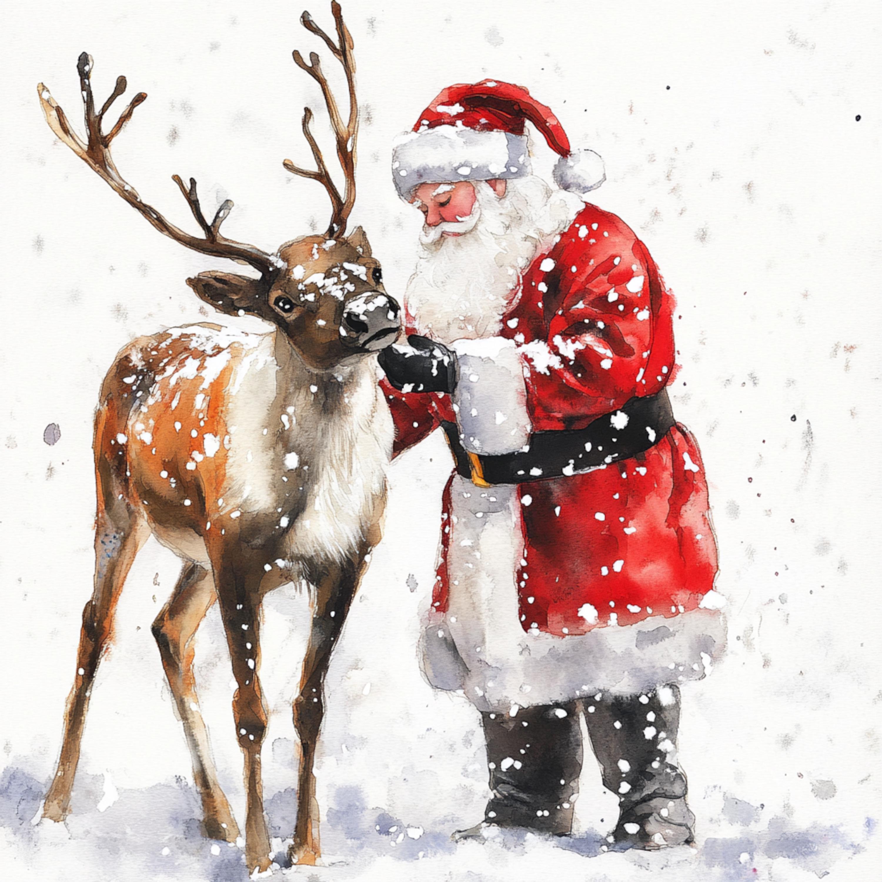 トナカイとサンタ、水彩トナカイのクリップアート、クリスマスの