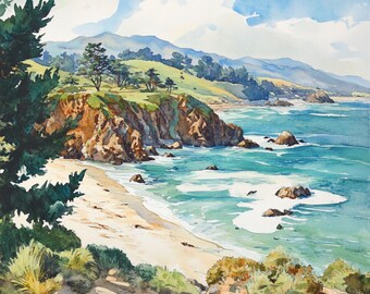 印刷可能な北カリフォルニア海岸の風景画10点、海岸の風景画、水彩