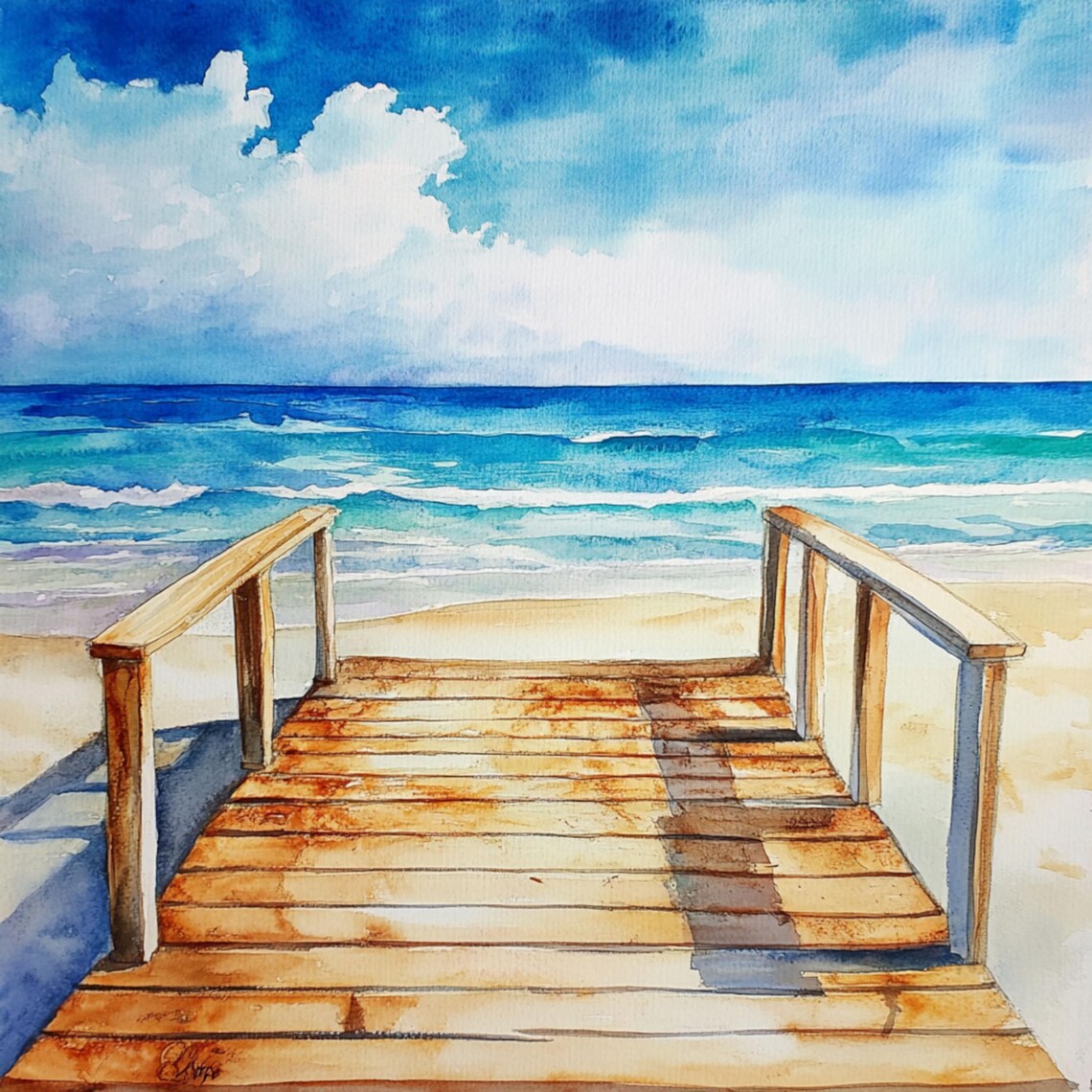 10 Printable Sea Landscape, Sea Desk Beach Watercolor Art, Athlantic ...
