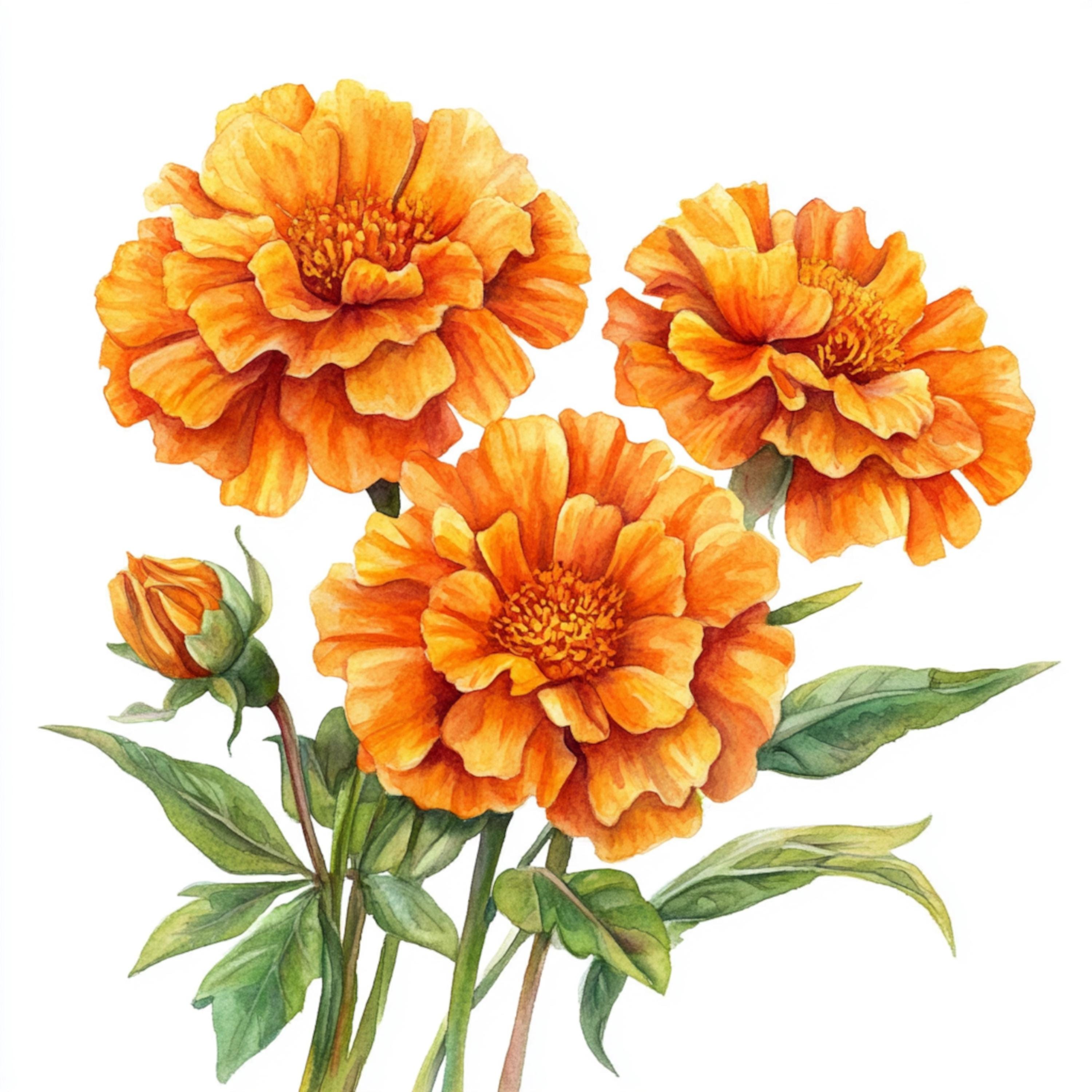 10 Printable Marigold Flowers Decor, Watercolor Marigolds, Marigold