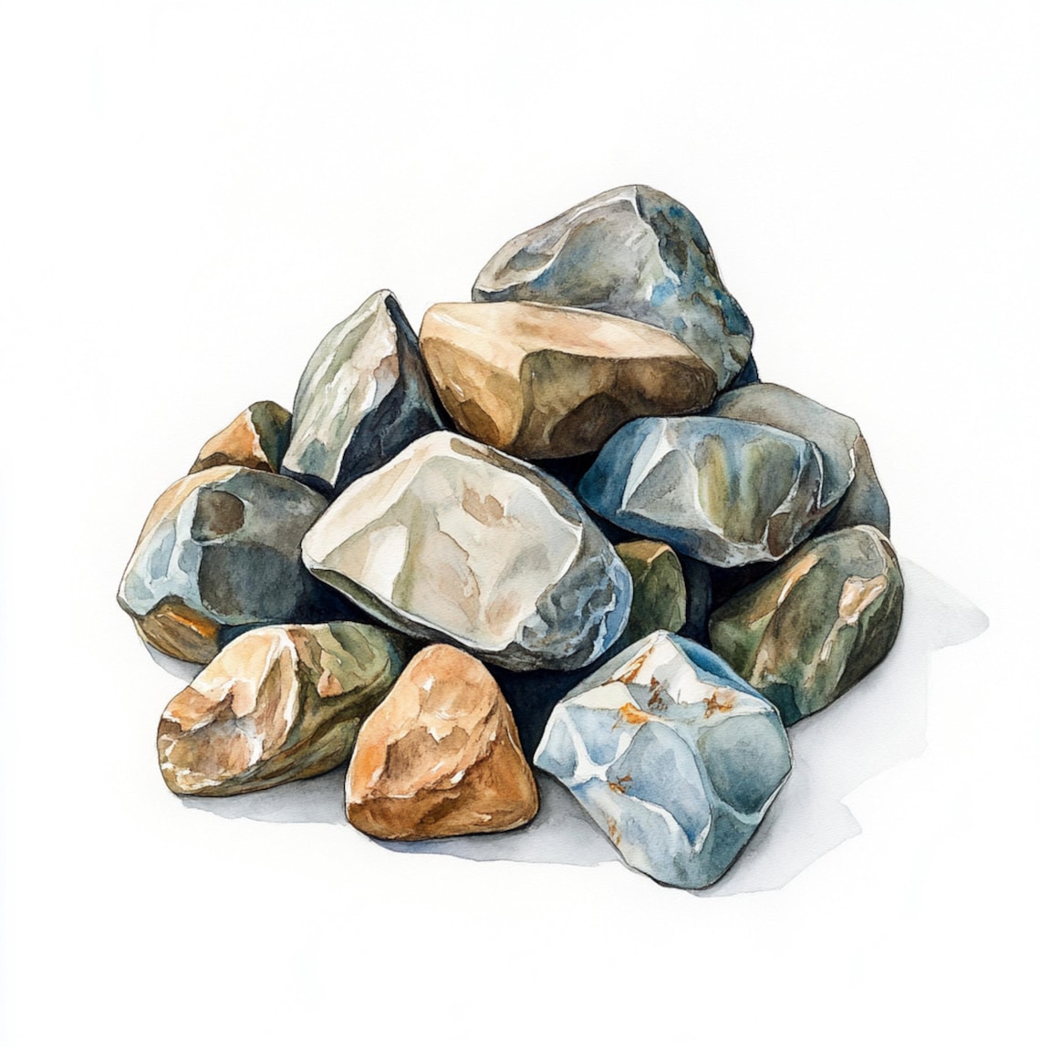 10 Printable Rocks, Stones Watercolor, Bunch on Stones Clip Art ...