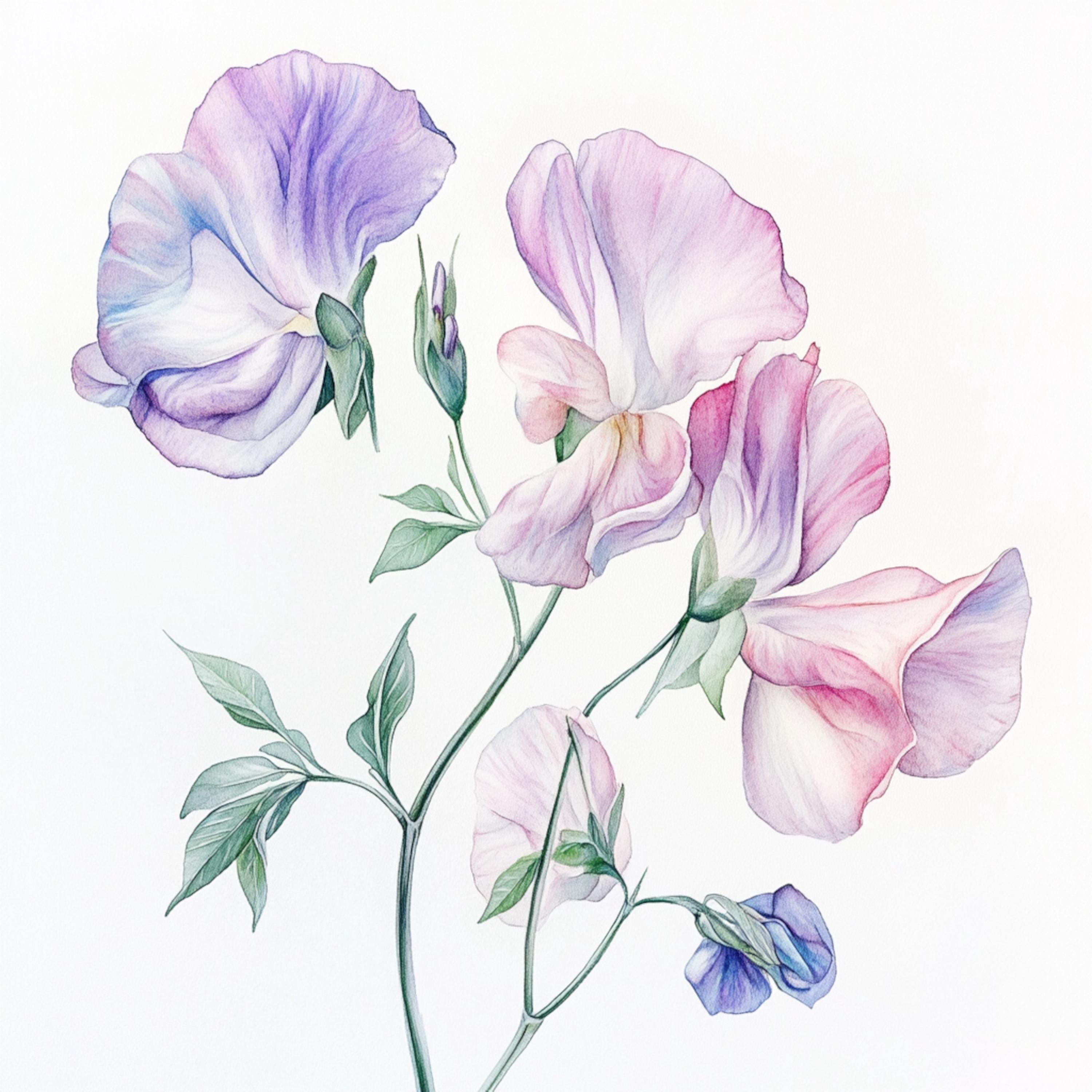 印刷可能な水彩画のスイートピー、水彩画のスイートピー、春のピンクの