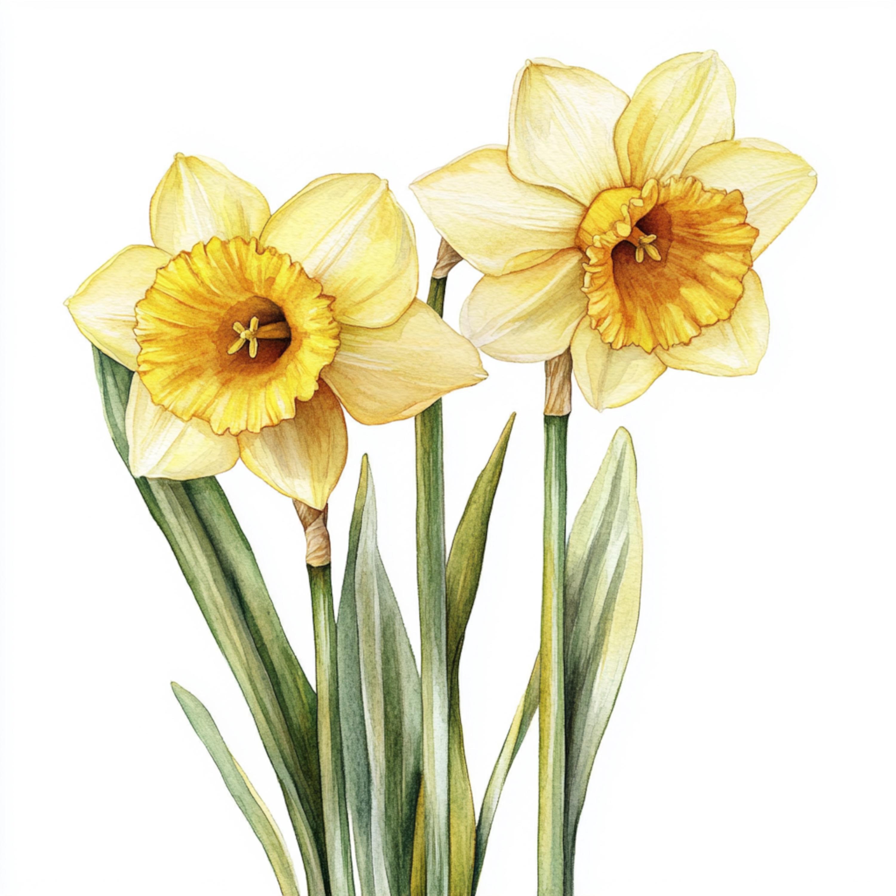 10 印刷可能な水仙の装飾、黄色い水仙の水彩画、春の植物のクリップ
