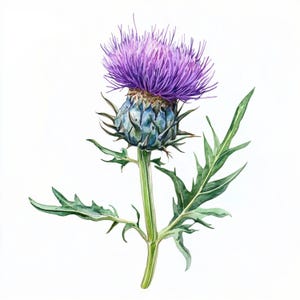 10 Printable Thistle Flower, Purple Flower, Housewarming Gift, Watercolor clipart, Thistle print, milk thistle art, Marian thistle print