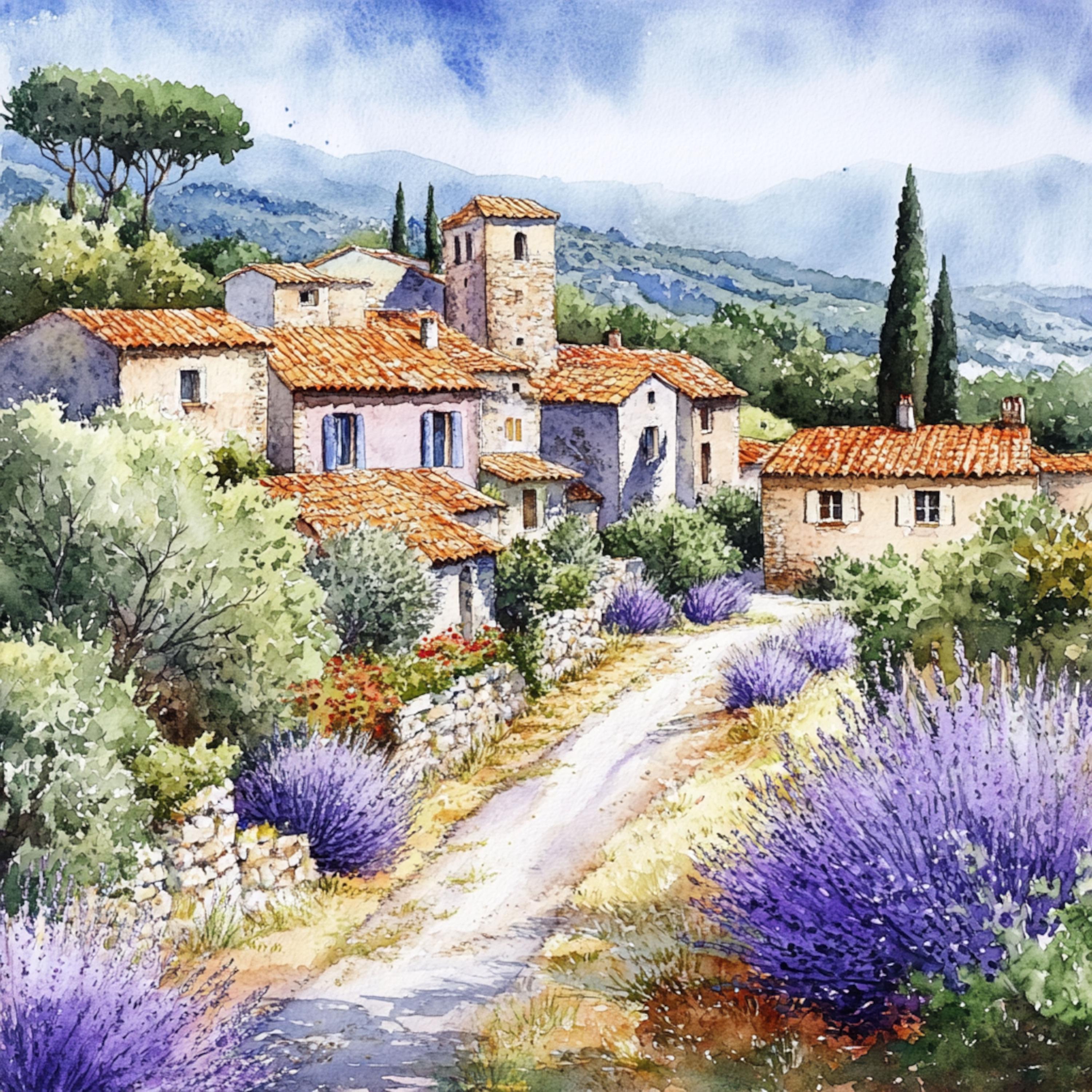 印刷可能なプロヴァンス フランスの風景画、プロヴァンス アート、緑の