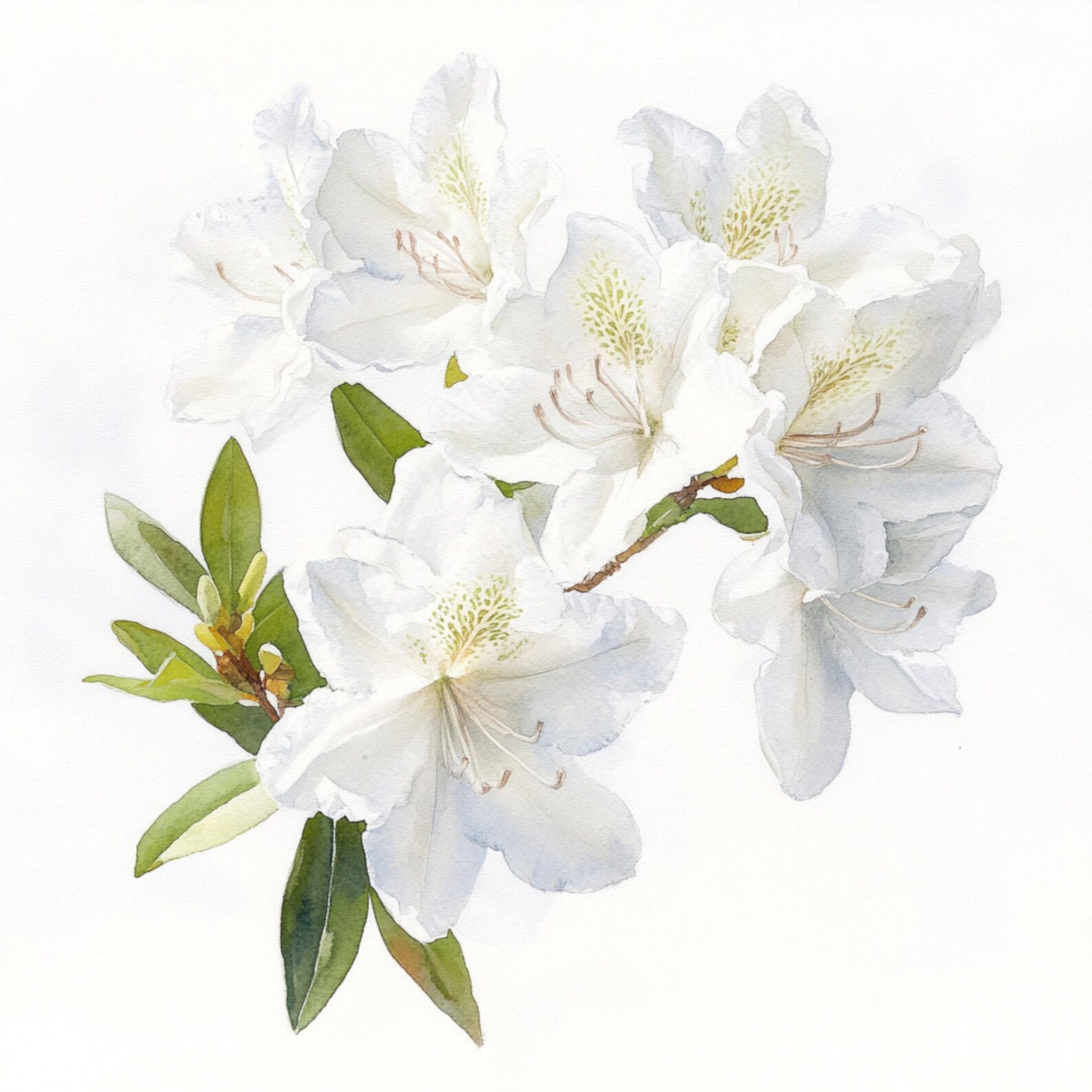 10 Printable Azaleas Watercolor, White Rhododendron, Watercolor Flower ...