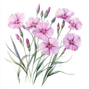 10 afdrukbare dianthusbloemen, roze bloem, kunst Dianthus cadeau, aquarel clipart, Dianthus print, roze wilde bloemen kunst