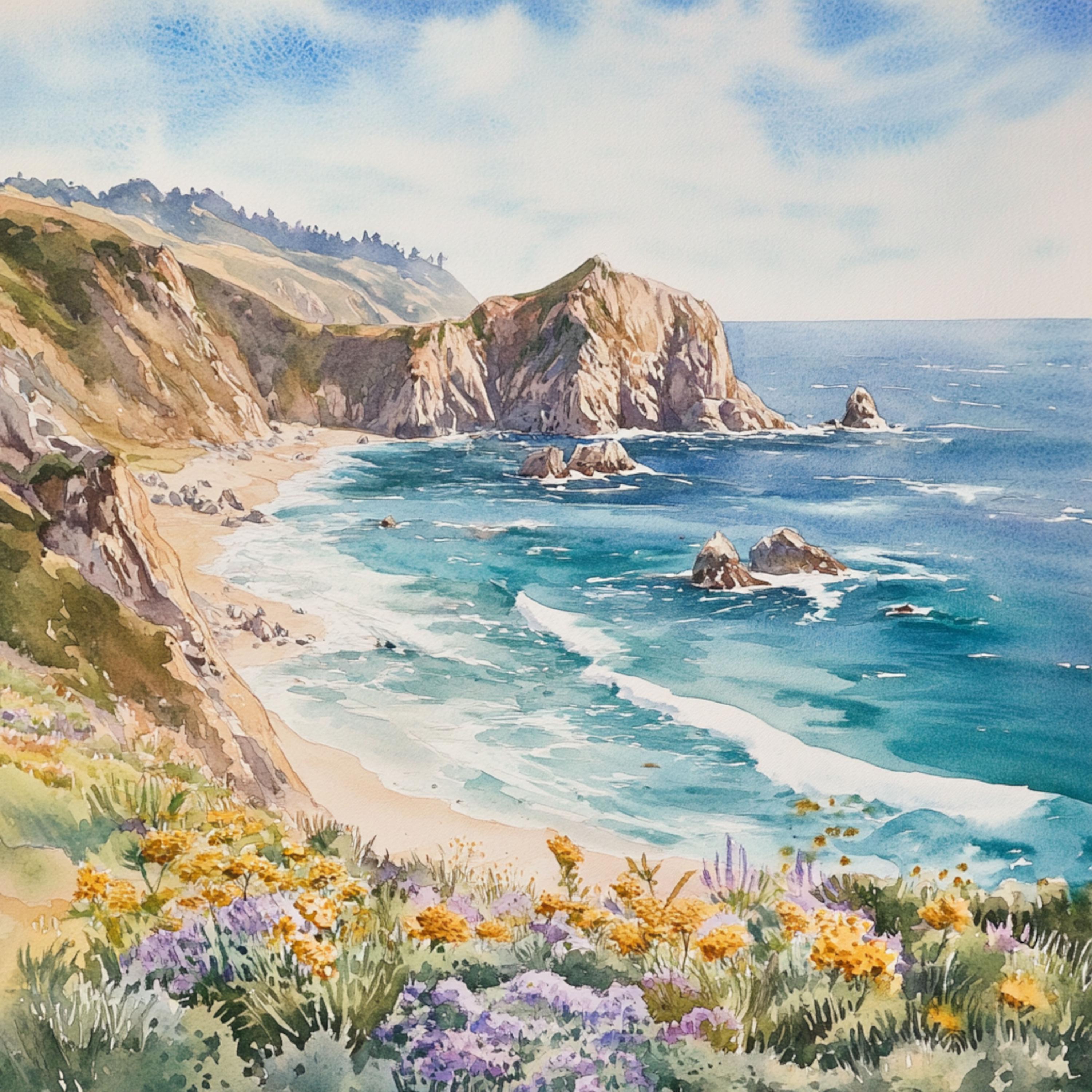 印刷可能な北カリフォルニア海岸の風景画10点、海岸の風景画、水彩
