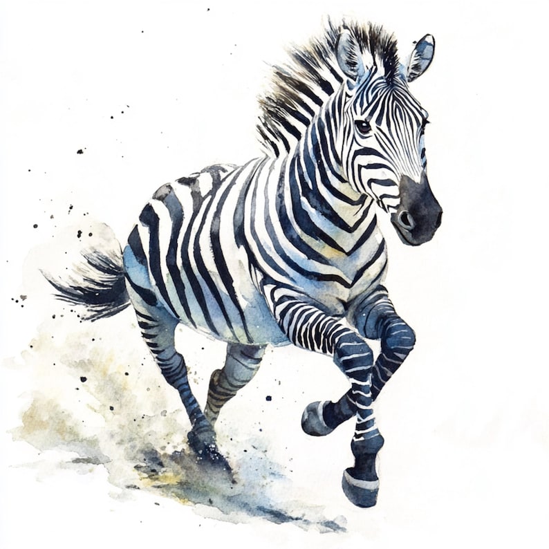 Zebra Hand Some 10 Printable Zebra, Watercolor Beautiful Wildlife Runing Zebra Clipart ...