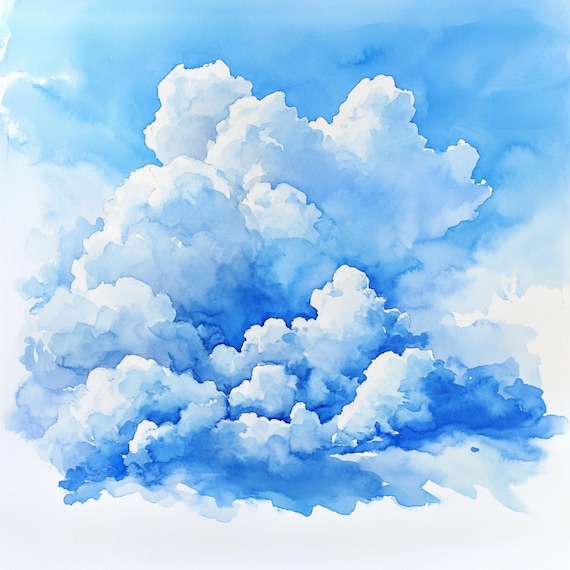 印刷可能な雲、水彩画の雲、青い空のクリップアート、印刷可能な JPG