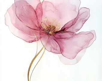 10種類の印刷可能な抽象的な花、水彩画のピンクの花、透明な花の