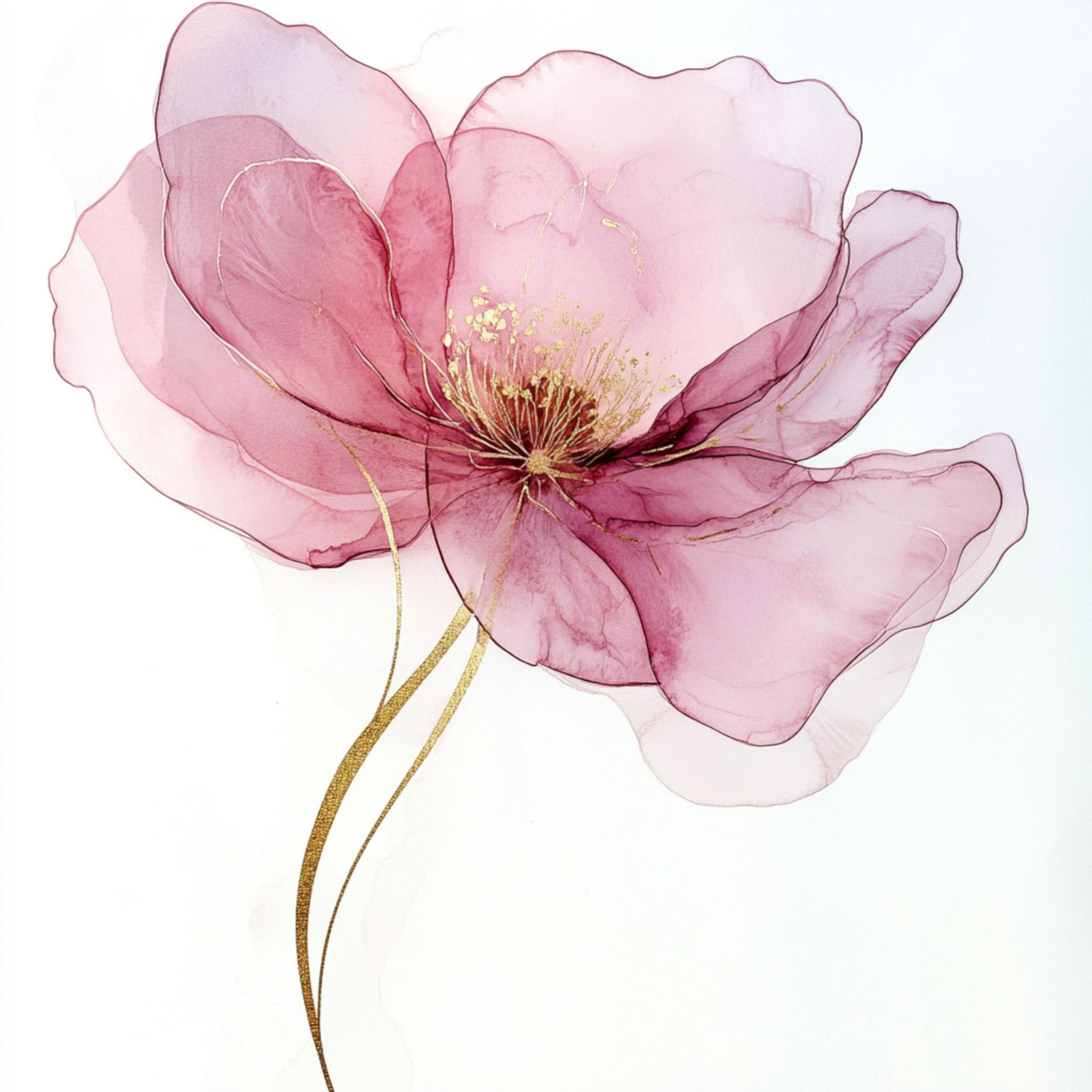 10種類の印刷可能な抽象的な花、水彩画のピンクの花、透明な花の