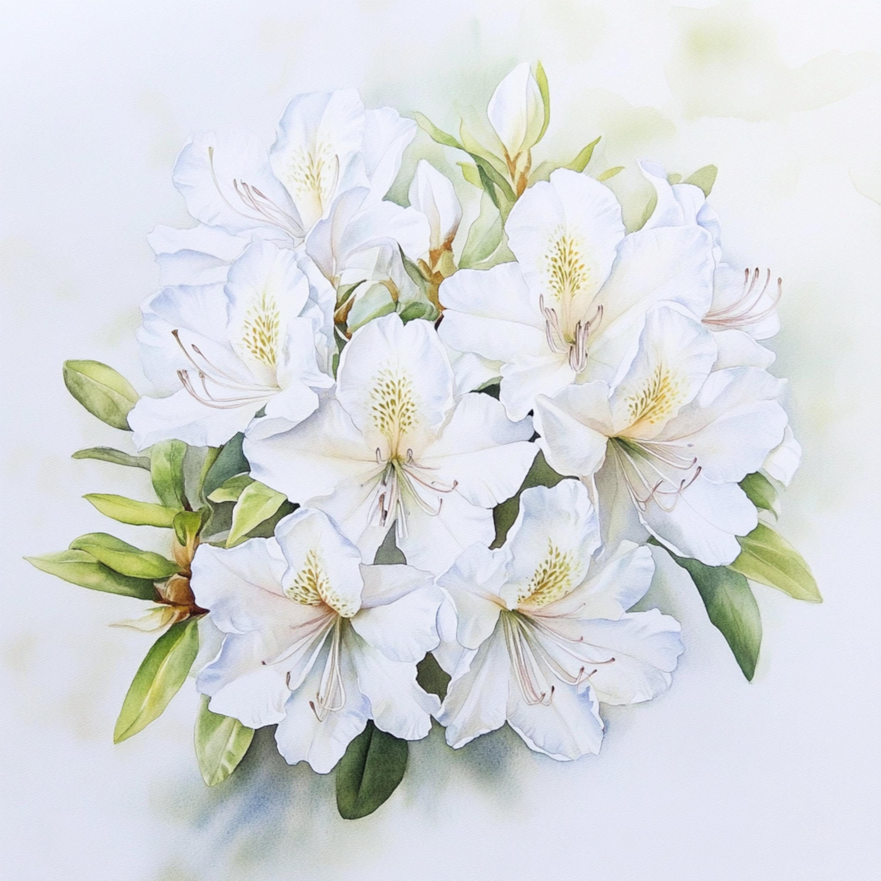 10 Printable Azaleas Watercolor, White Rhododendron, Watercolor Flower ...