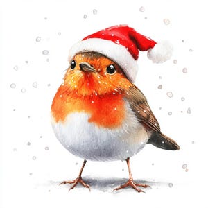 10 imágenes prediseñadas de petirrojos navideños, pájaros navideños, estilo acuarela, tarjetas navideñas, archivos JPG imprimibles, petirrojos, uso comercial, diseño de papel