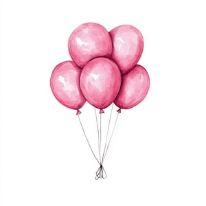 Printable Pink Balloons, Watercolor Party Ballons, Printable JPGs, Celebration decor, DIY gift card, Paper design, Create gift card