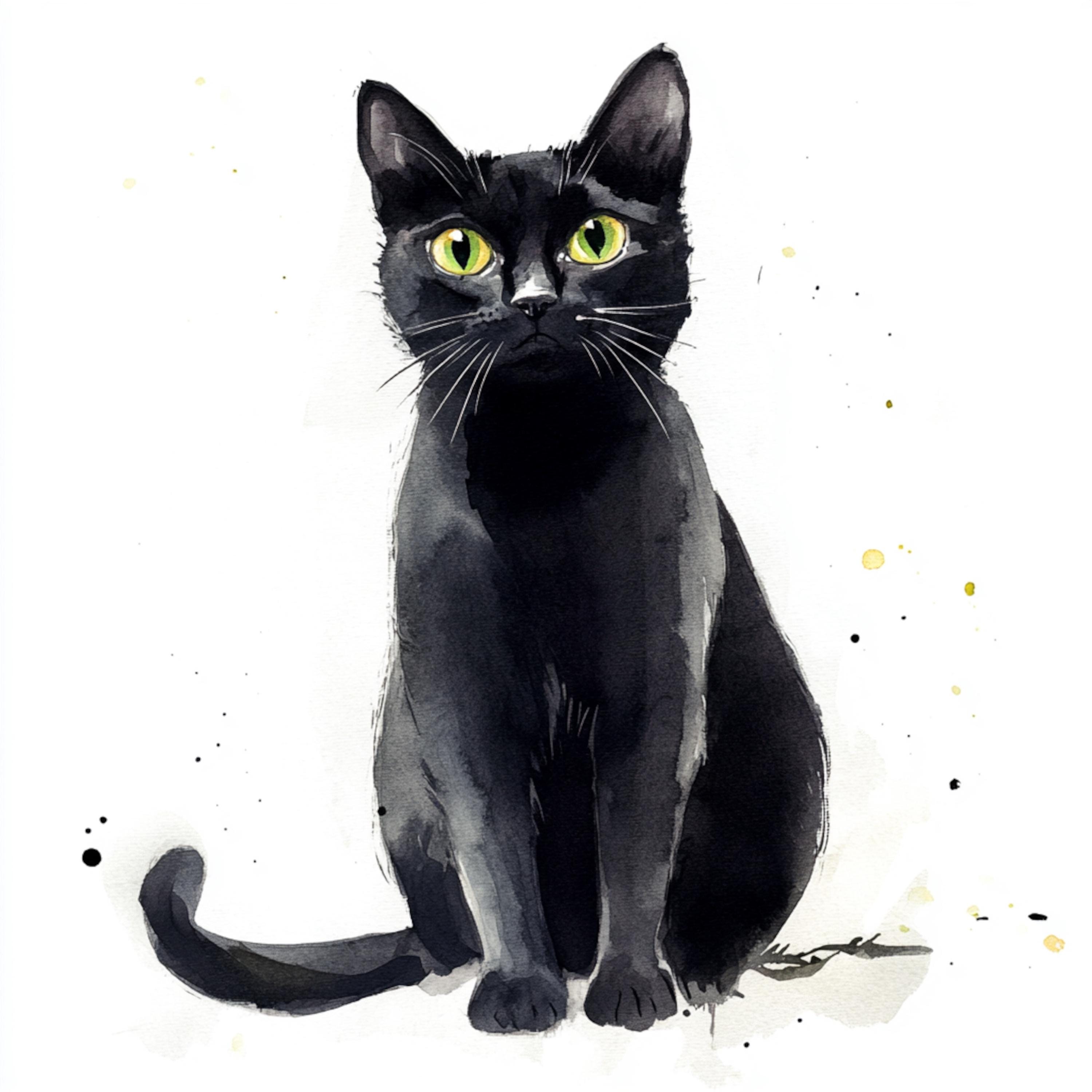 印刷可能な黒猫のクリップアート10点、水彩画、黒猫のプリント、猫の