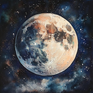 Arte lunare stampabile, luna acquerello, Clipart luna blu, 10 Clip Art, JPG stampabile, Luna nello spazio, Stampa luna rosa, Lavoretti di carta