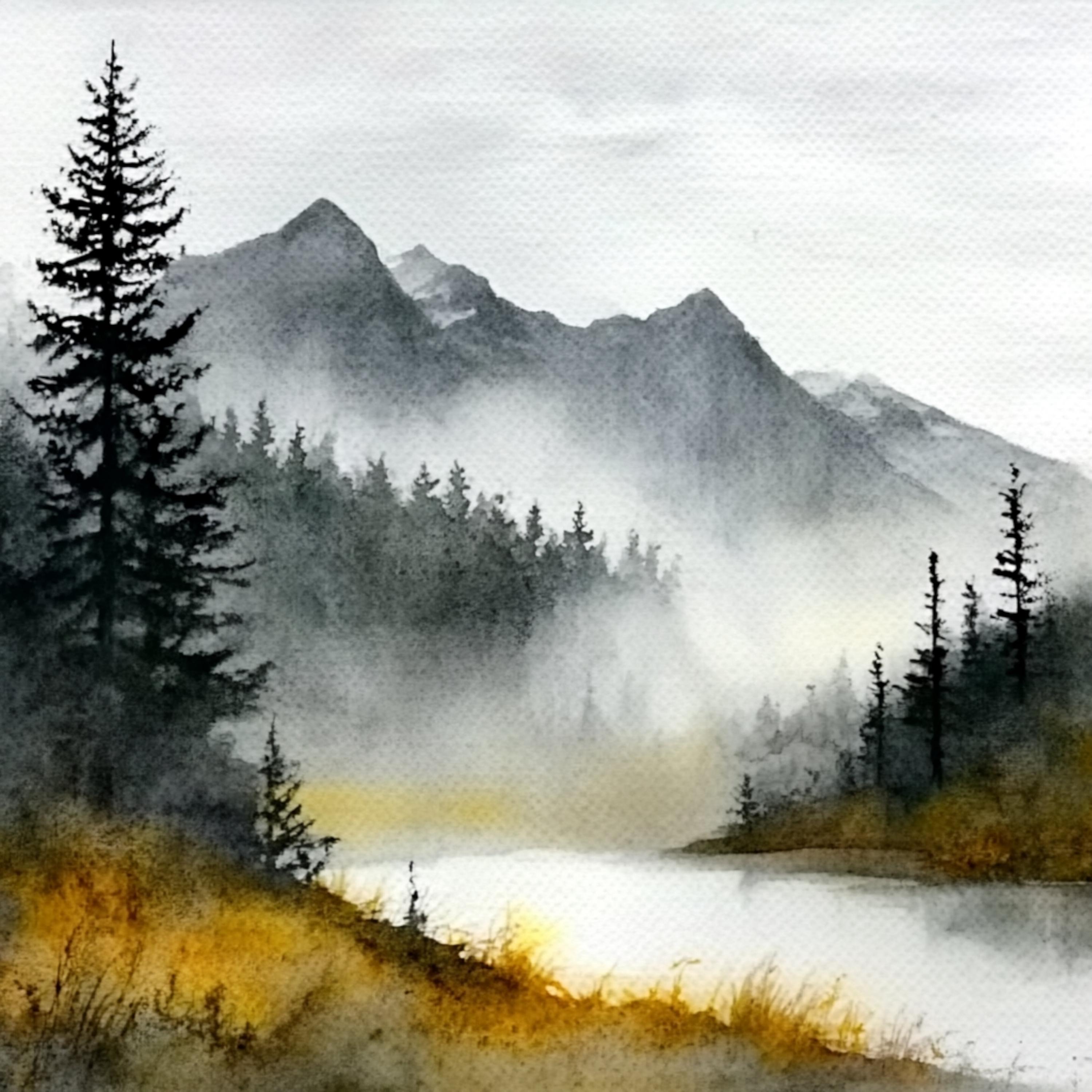 10 印刷可能な霧の山、秋の森のプリント、山の水彩画、秋の風景、商業