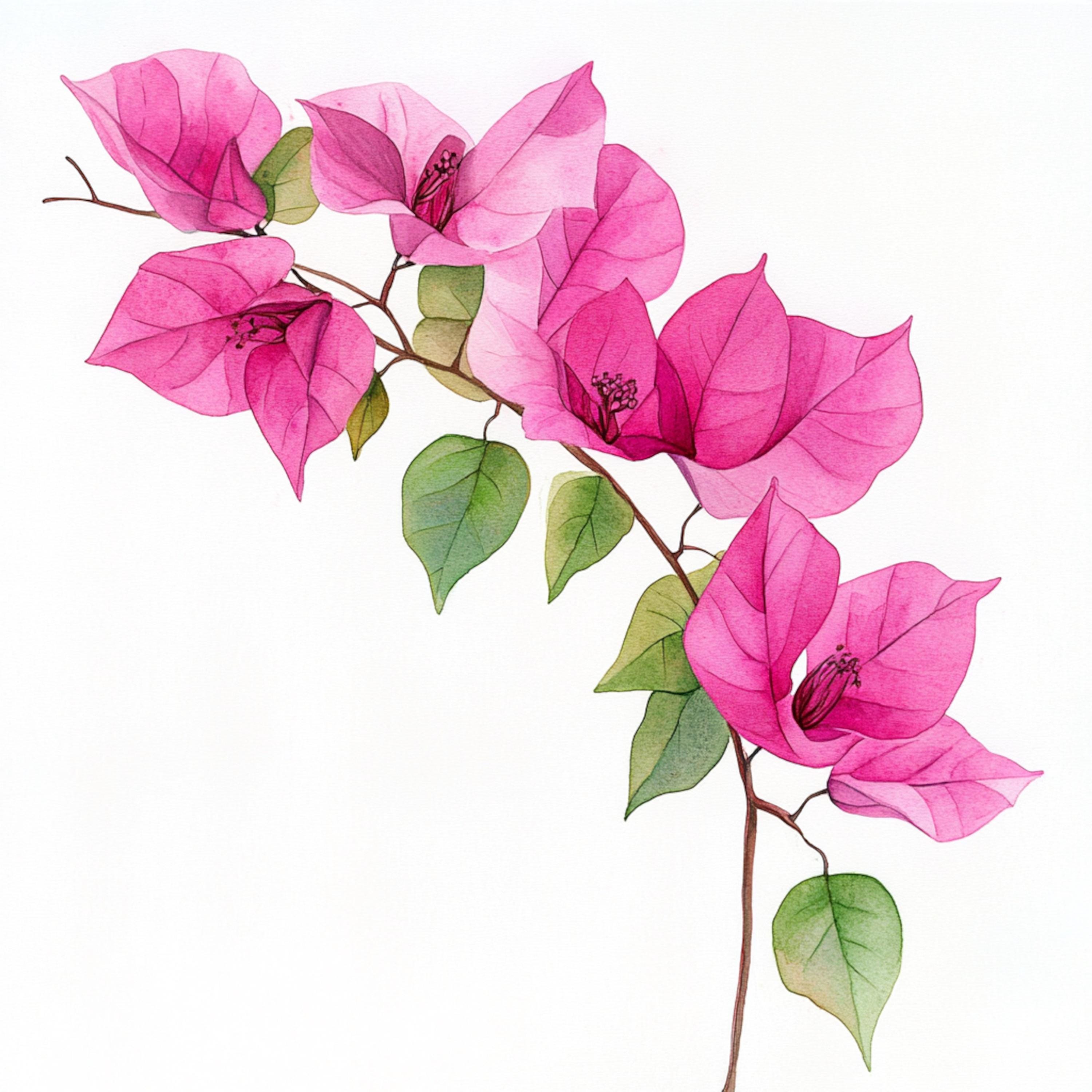 10 印刷可能なブーゲンビリアの花の装飾、水彩画の花、ブーゲンビリア
