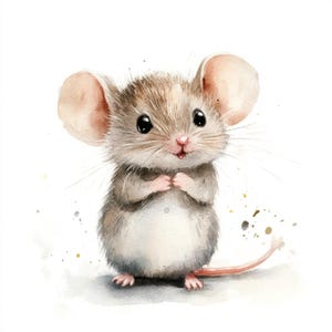 Afdrukbare kleine muis, aquarel babymuis, 10 schattige ClipArt, afdrukbare JPG's, huisdier, commercieel gebruik, ontwerp voor een papieren, schattige muis