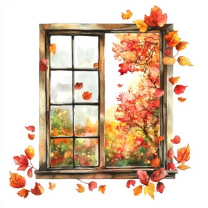 Herbst Blumen Fenster, Thanksgiving Dekor, Aquarell Kunst, Herbst Dekor, Clip Art, Herbst Blumen Grußkarte, Herbst Dekoration