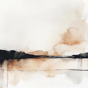 10 Paysage abstrait imprimable à l'aquarelle, paysage marron beige, abstraits avec ligne noire Clipart, conception de papier, fabrication de cartes
