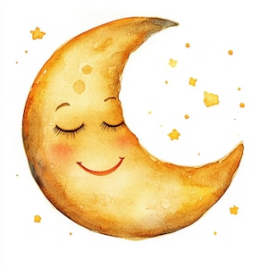10 afdrukbare maankunst, aquarel maan, cartoon maan clipart, maan op witte achtergrond, maanafdruk, papierkunst