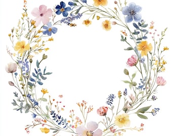 10 couronnes de fleurs sauvages imprimables, aquarelle florale, clipart de couronnes de fleurs sauvages, fleur de marguerites, couronnes botaniques délicates, utilisation commerciale