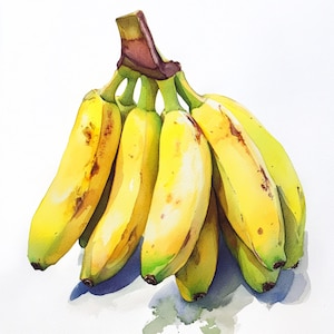 10 Printable Banana decor, watercolor Bananas, Bananas branch art, Printable JPG, Instant Download, Commercial Use, Paper design