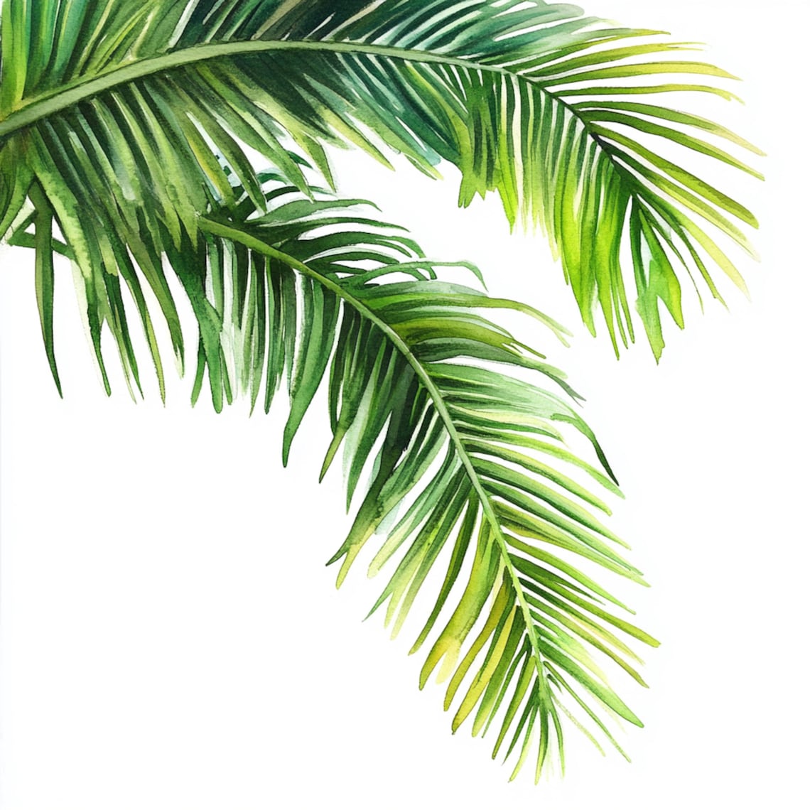 Printable Palm Leaves Decor, Watercolor 10 Images, Palm Leaves Botanical Art, Green Leaves Decor ...