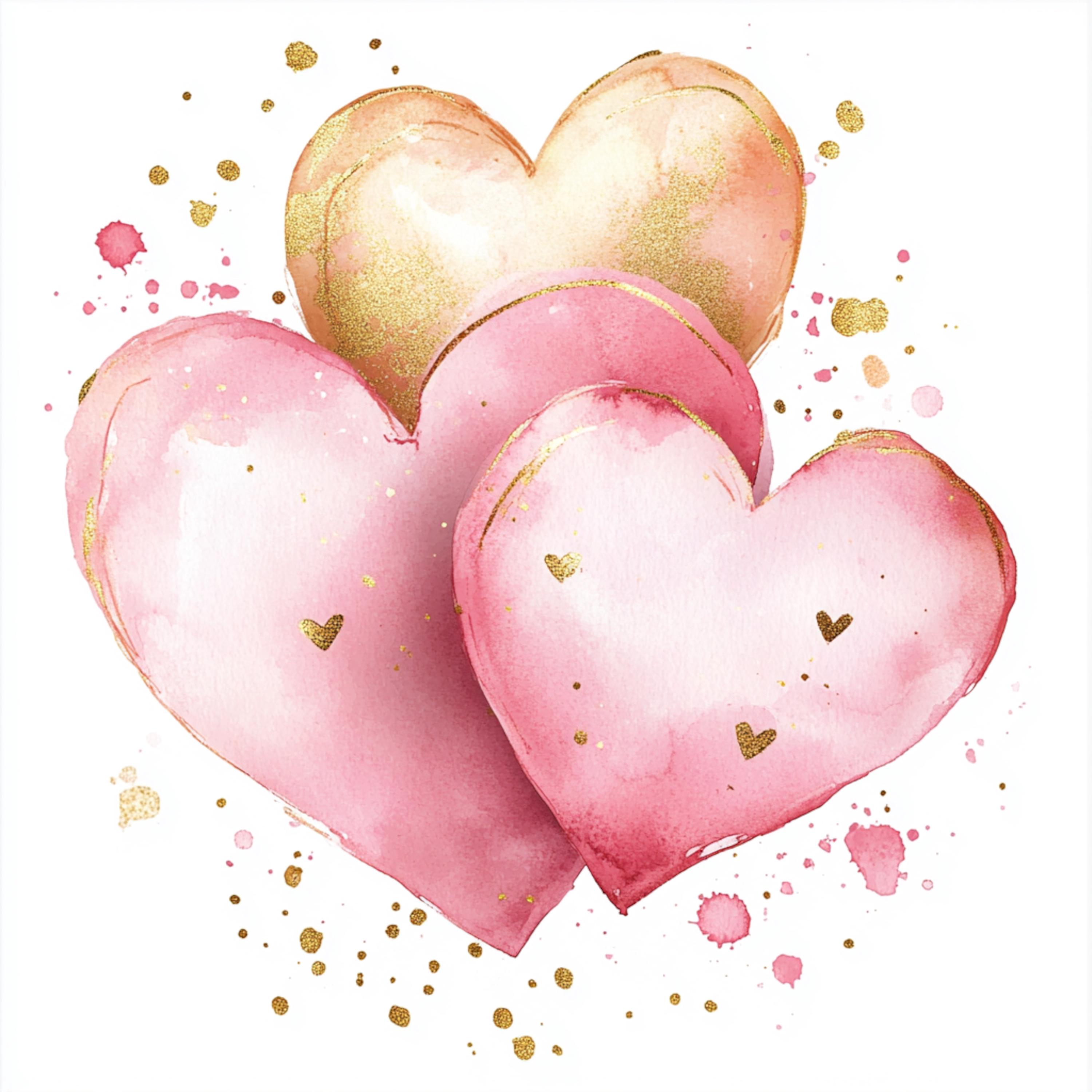 Printable Pink and Gold Hearts, Watercolor Rose Gold Hearts, Cute ...