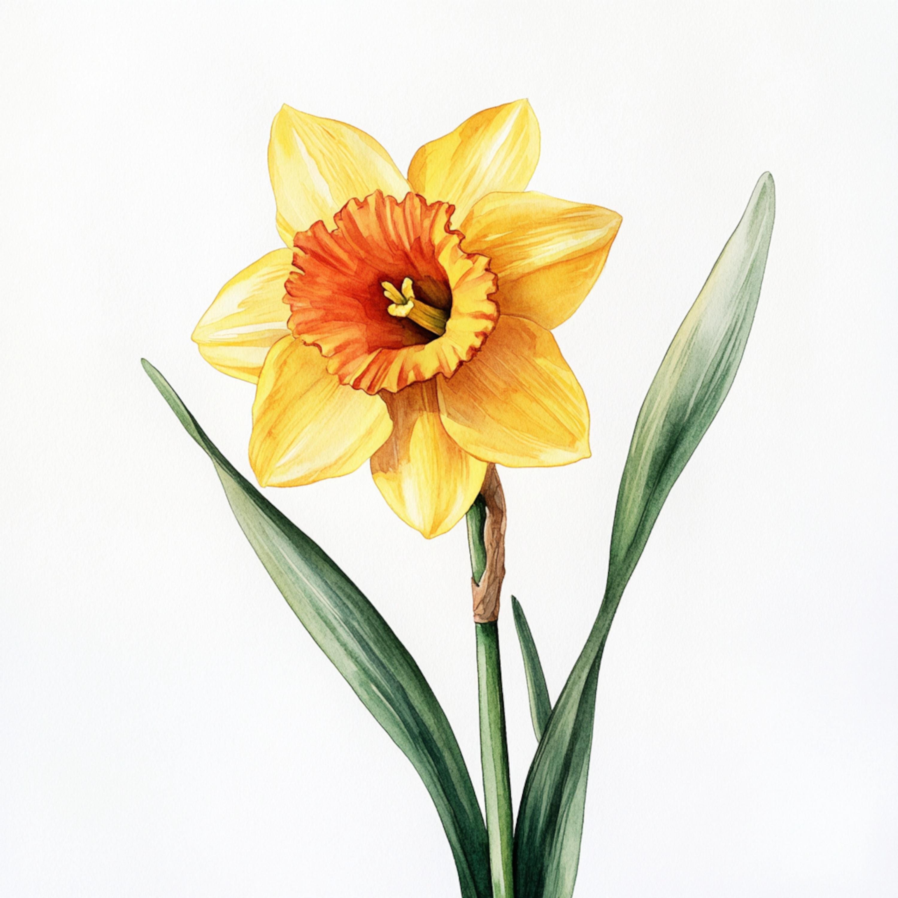 10 Printable Daffodil decor, Daffodil watercolor images, Spring botanical clip art, Yellow flowers design, individual daffodil