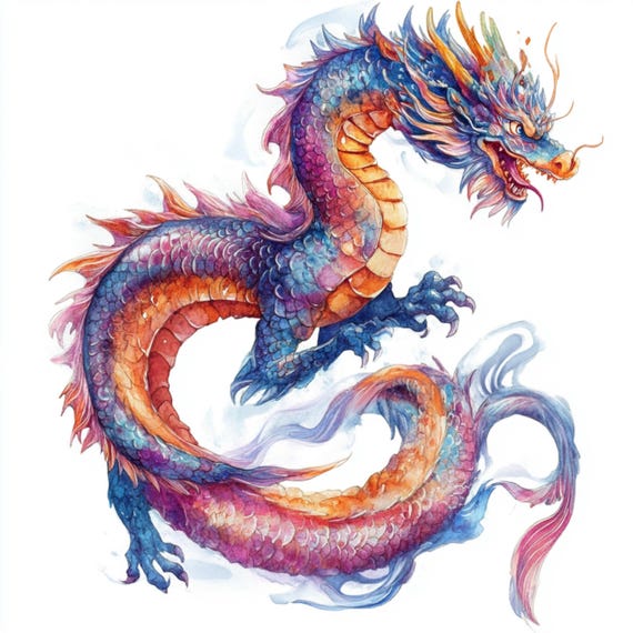 印刷可能な中国のドラゴンのクリップアート、ドラゴンの水彩画アート