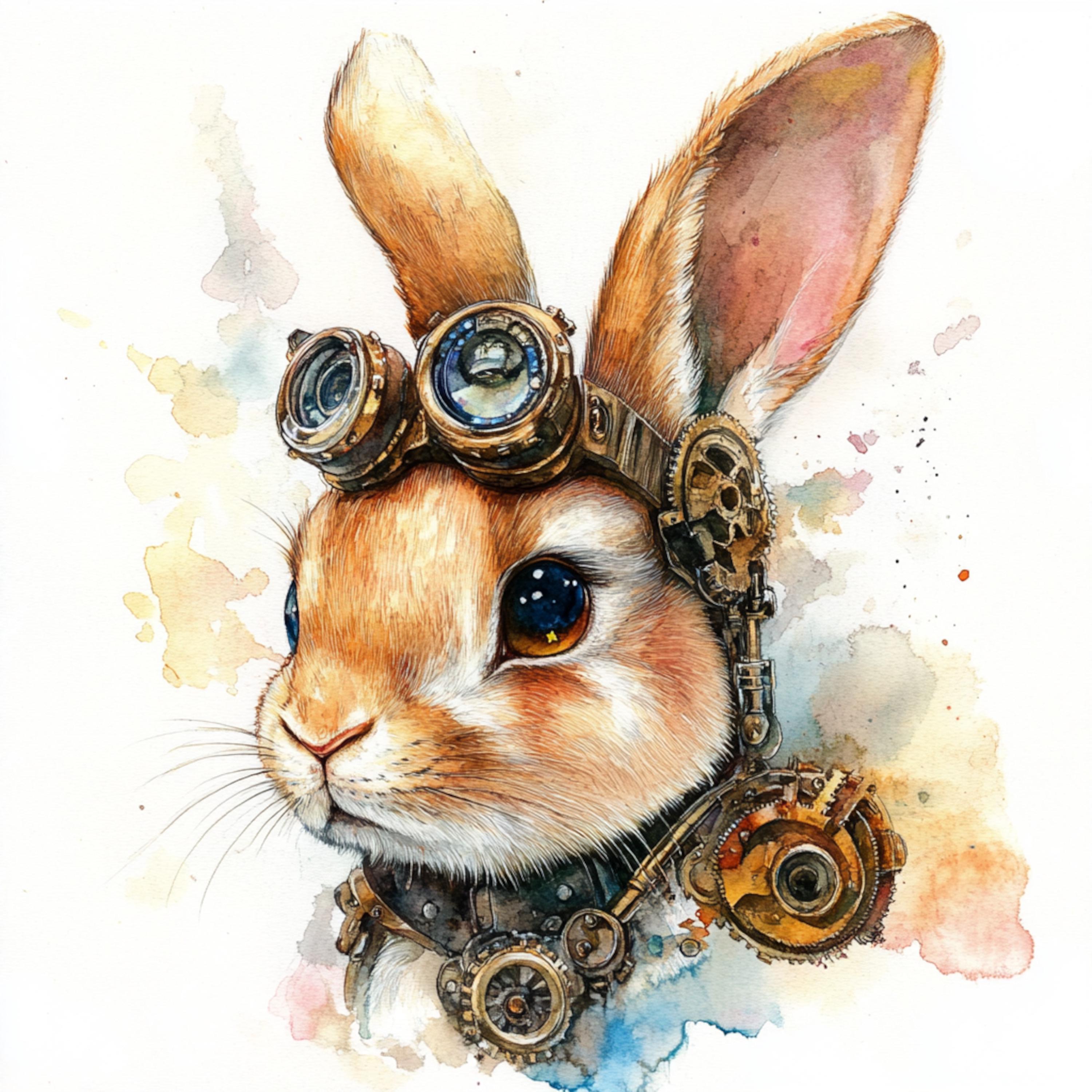 10 Steampunk Bunny Clipart, Steampunk Rabbit, Watercolor Art, Paper ...