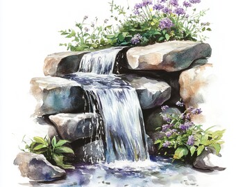 M. Martin 水彩画 「滝」サイン入り 8月20日オンライン講座「滝を描く」 | すい・さい・いろ suisaiiro