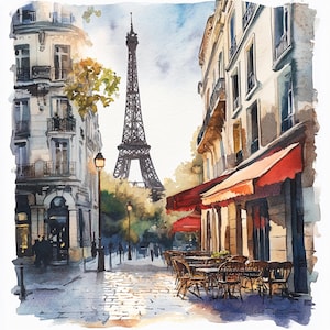 10 Paris para imprimir, Arte vintage de Paris, Pintura de rua europeia, Cartão de Paris aconchegante, Ilustração parisiense, Cartão da Torre Eiffel, Cartão postal de Paris