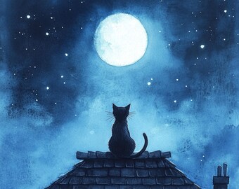 黒猫と月のアートプリント 10 印刷可能な月光の黒猫、黒猫のプリント、魔女の壁アート、月光の