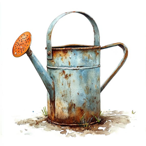Printable watering can art, Garden decor, rusty watering can,  Rusty garden stuff art, Garden lover clip art