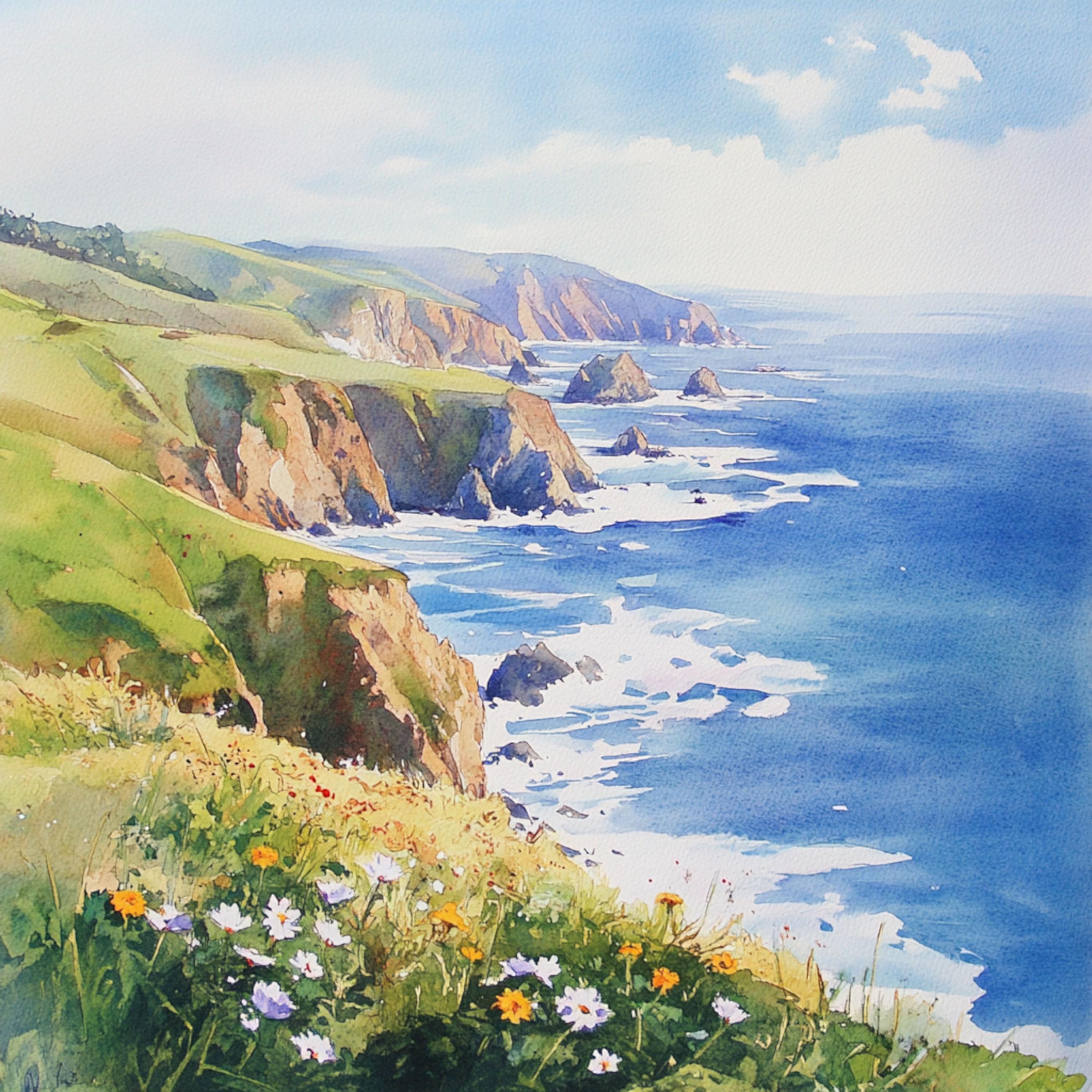 印刷可能な北カリフォルニア海岸の風景画10点、海岸の風景画、水彩